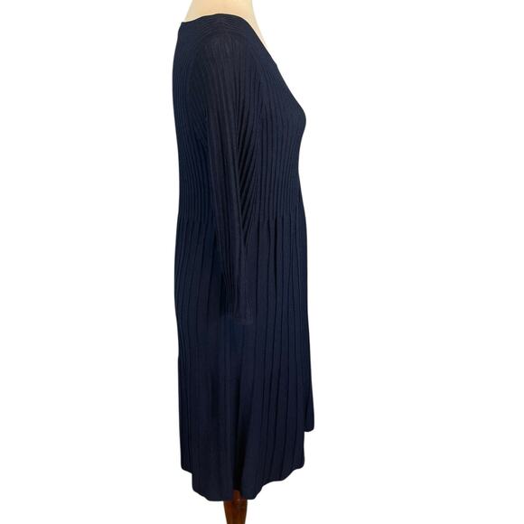 Eileen Fisher Washable Wool Scoop Neck Pleated Dress Navy Small Petite - Picture 6 of 8